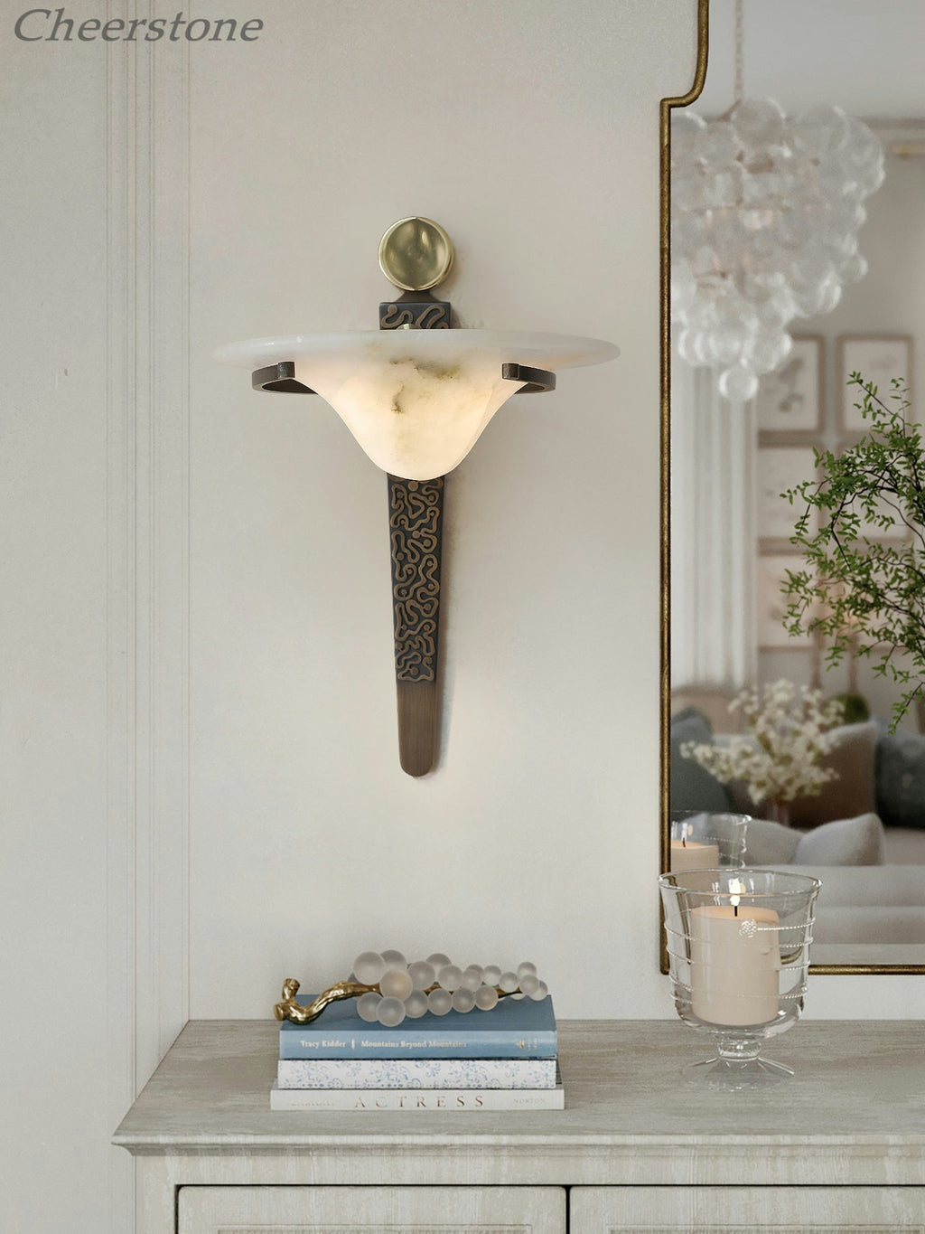 Aurelian Crest Alabaster Wall Light, Hardwired Wall Sconce, detail 3