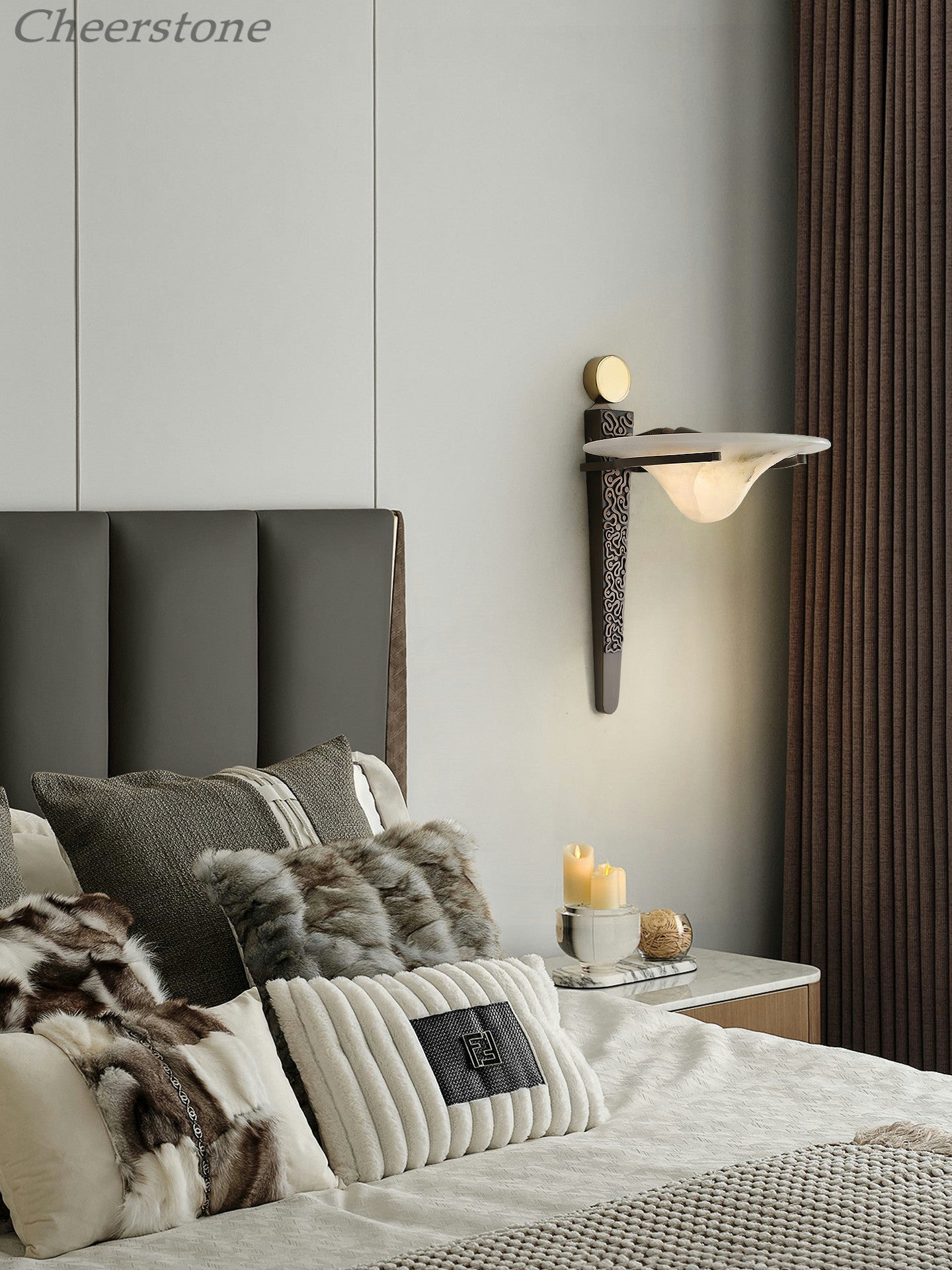 Aurelian Crest Alabaster Wall Light, Hardwired Wall Sconce, detail 15