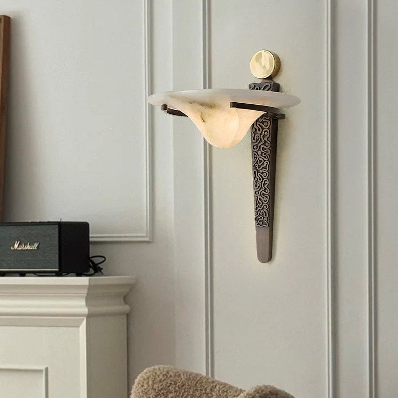 Aurelian Crest Alabaster Wall Light, Hardwired Wall Sconce, detail 4