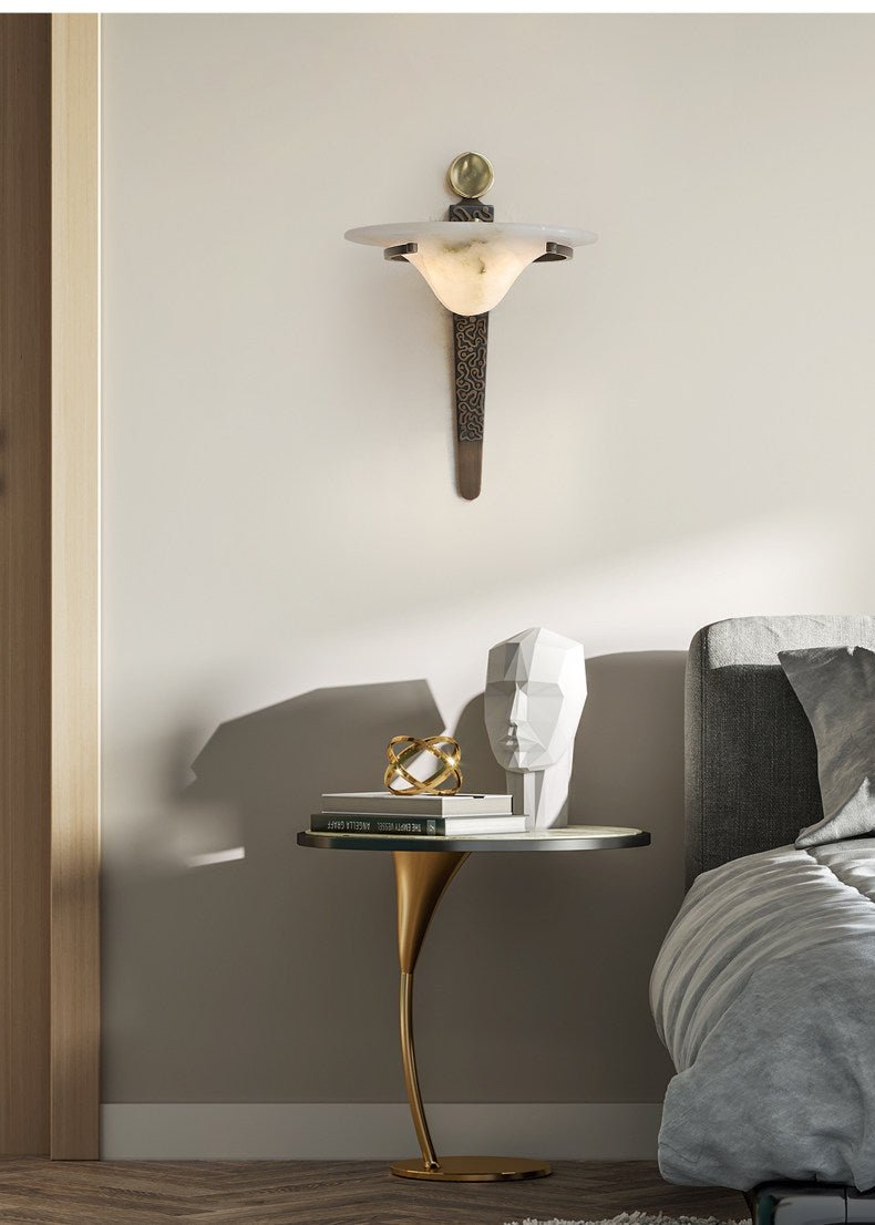 Aurelian Crest Alabaster Wall Light, Hardwired Wall Sconce, detail 5
