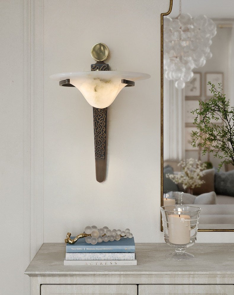 Aurelian Crest Alabaster Wall Light, Hardwired Wall Sconce, detail 6