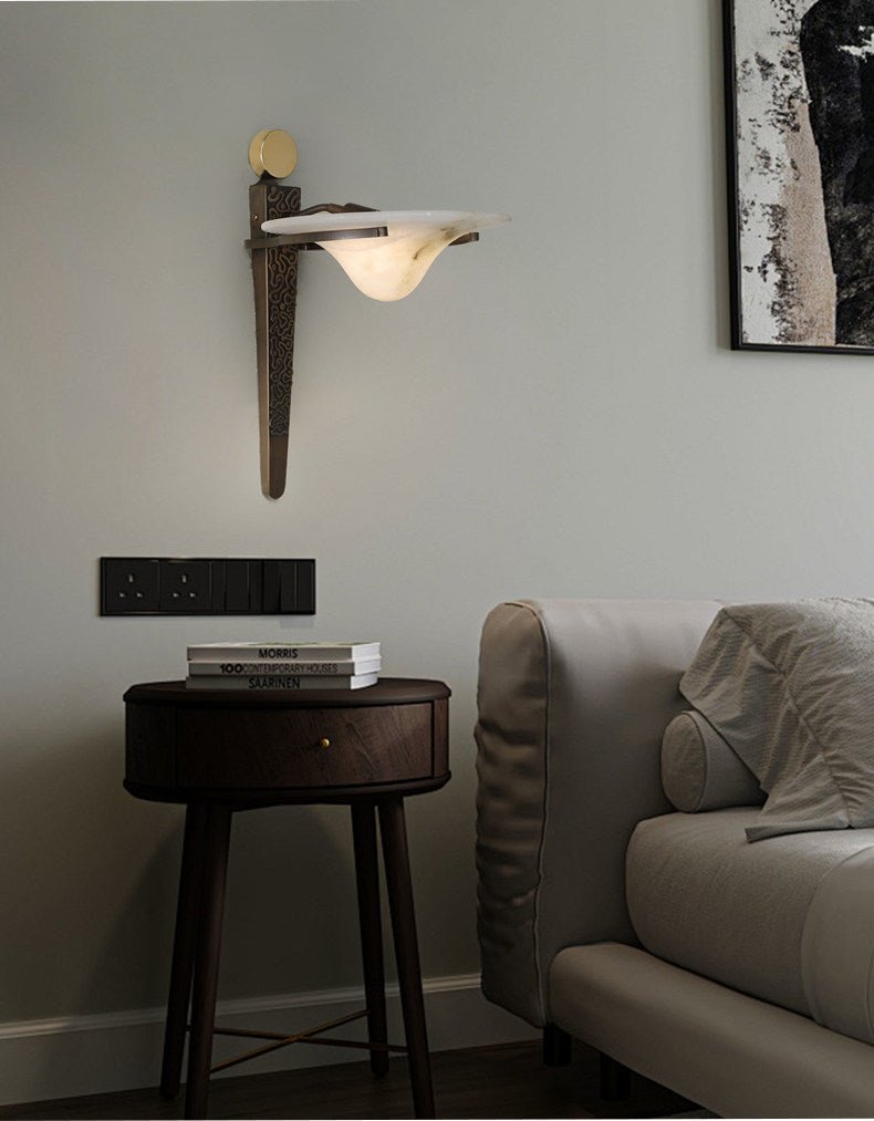Aurelian Crest Alabaster Wall Light, Hardwired Wall Sconce, detail 7