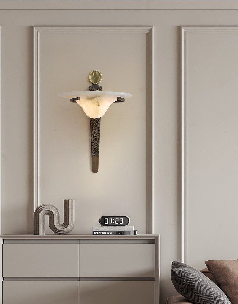 Aurelian Crest Alabaster Wall Light, Hardwired Wall Sconce, detail 8