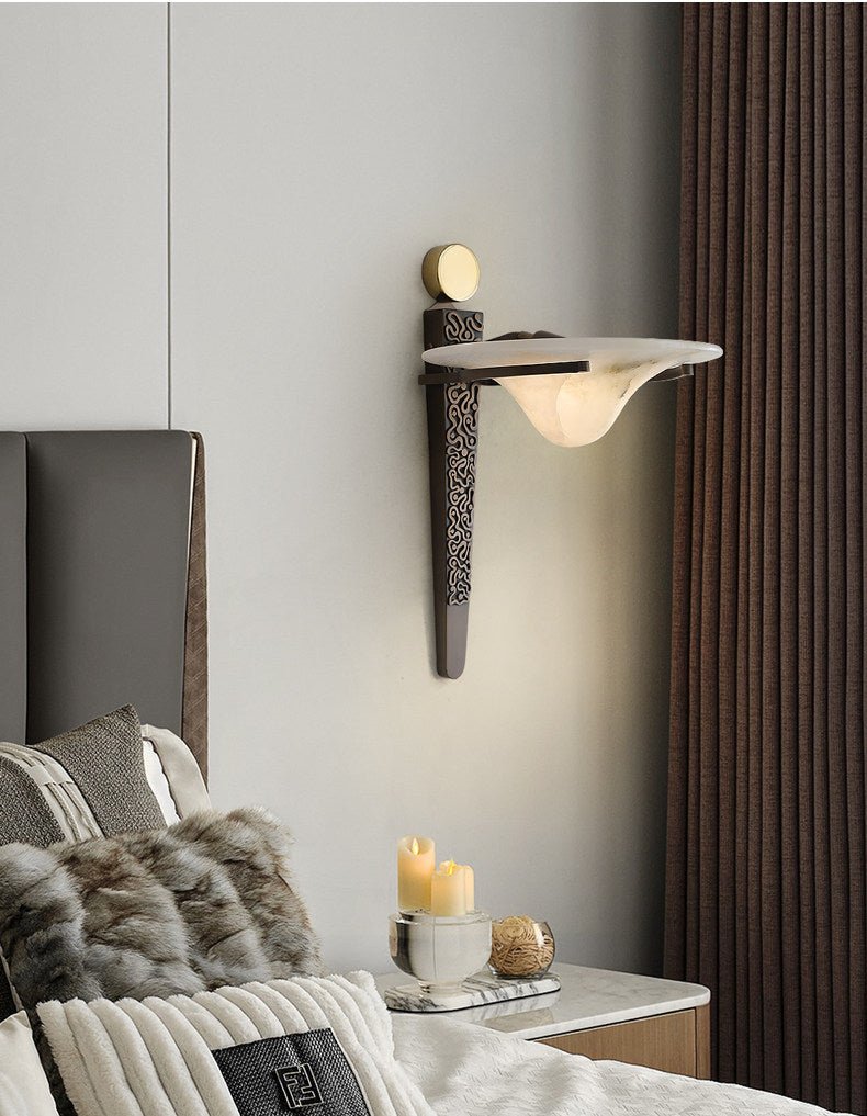 Aurelian Crest Alabaster Wall Light, Hardwired Wall Sconce, detail 2