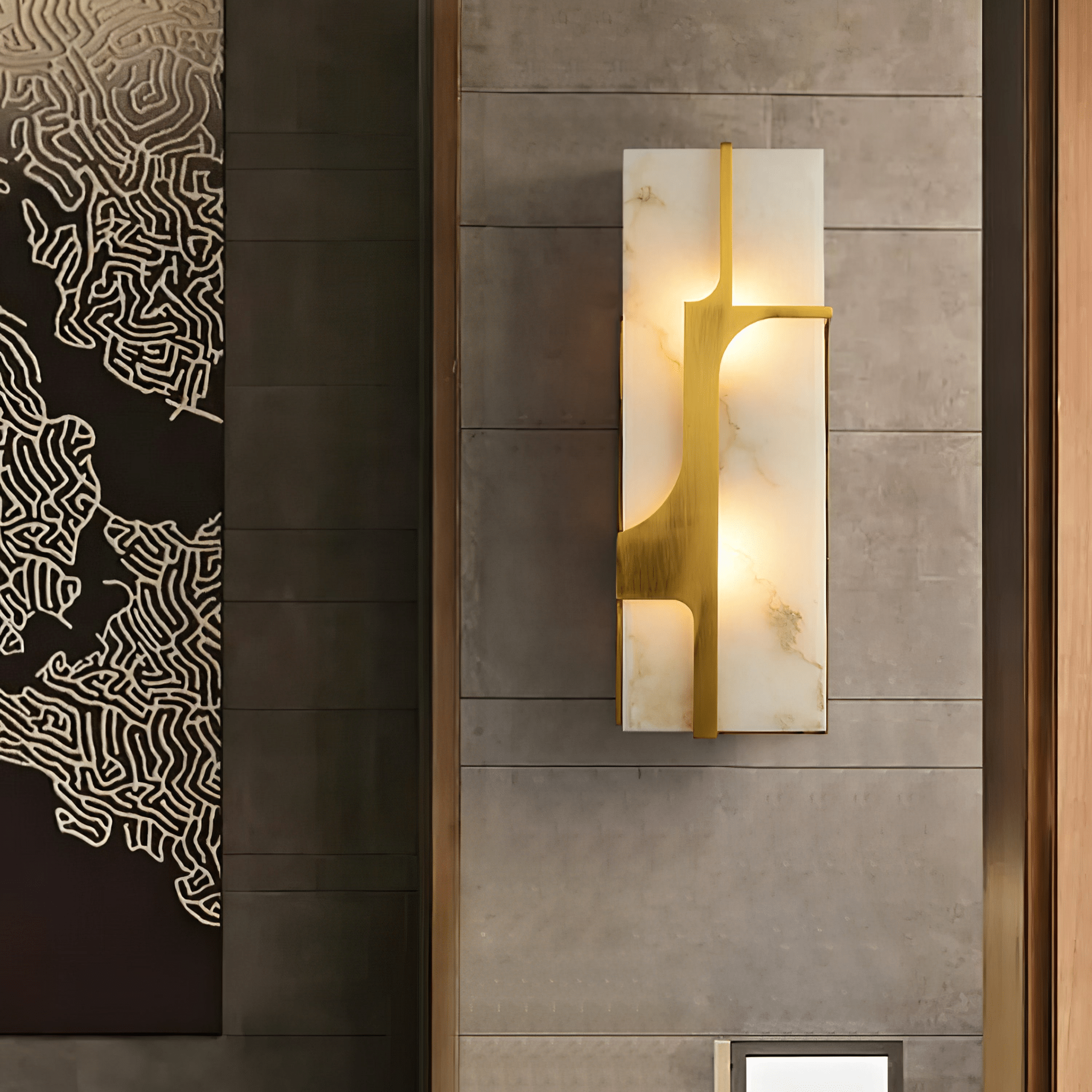 Aurevon Alabaster Wall Light, Hardwired Wall Sconce, detail 2