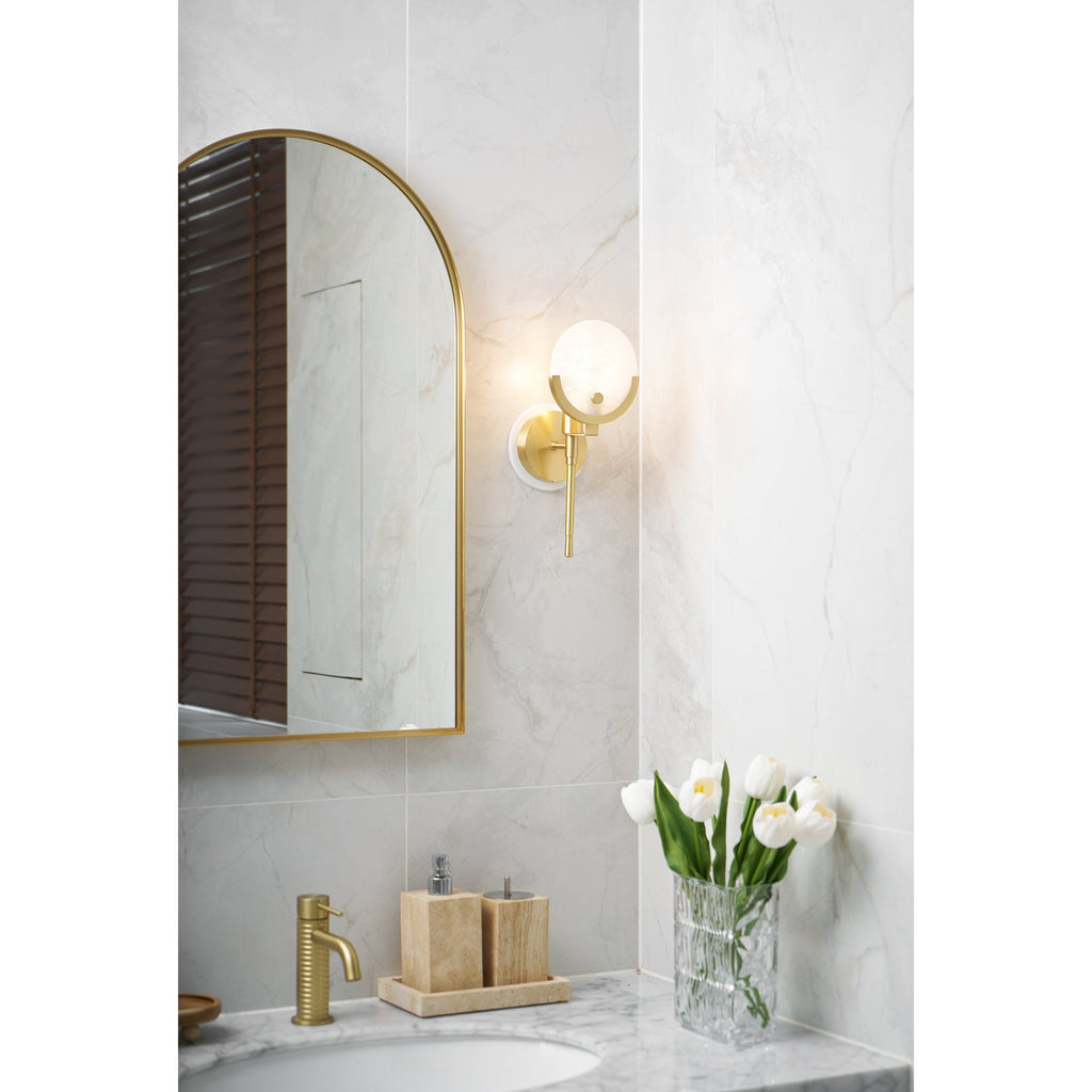 Ava Brass Alabaster Wall Light, Hardwired Wall Sconce, detail 27