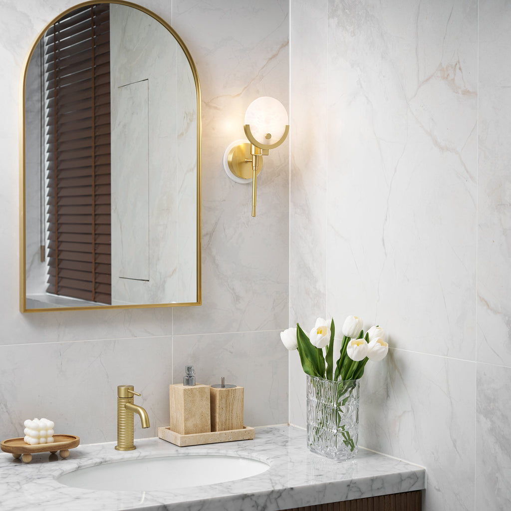 Ava Brass Alabaster Wall Light, Hardwired Wall Sconce, detail 28