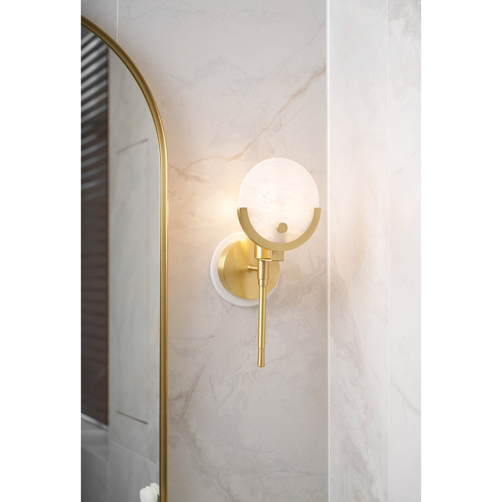 Ava Brass Alabaster Wall Light, Hardwired Wall Sconce, detail 30