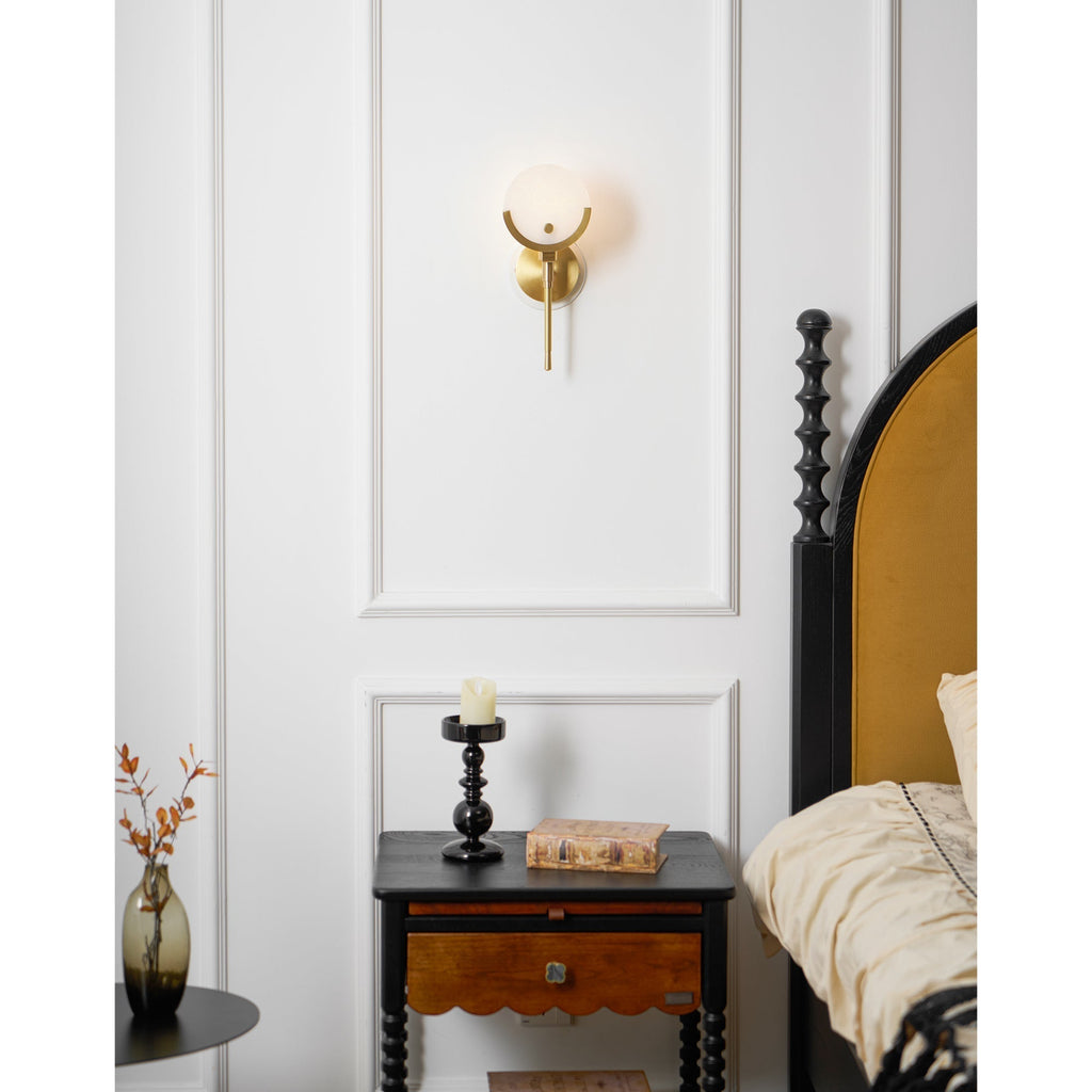 Ava Brass Alabaster Wall Light, Hardwired Wall Sconce, detail 31