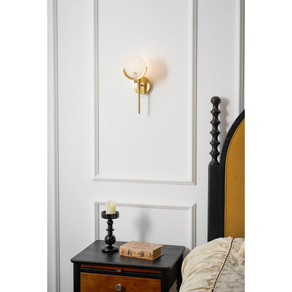 Ava Brass Alabaster Wall Light, Hardwired Wall Sconce, detail 32
