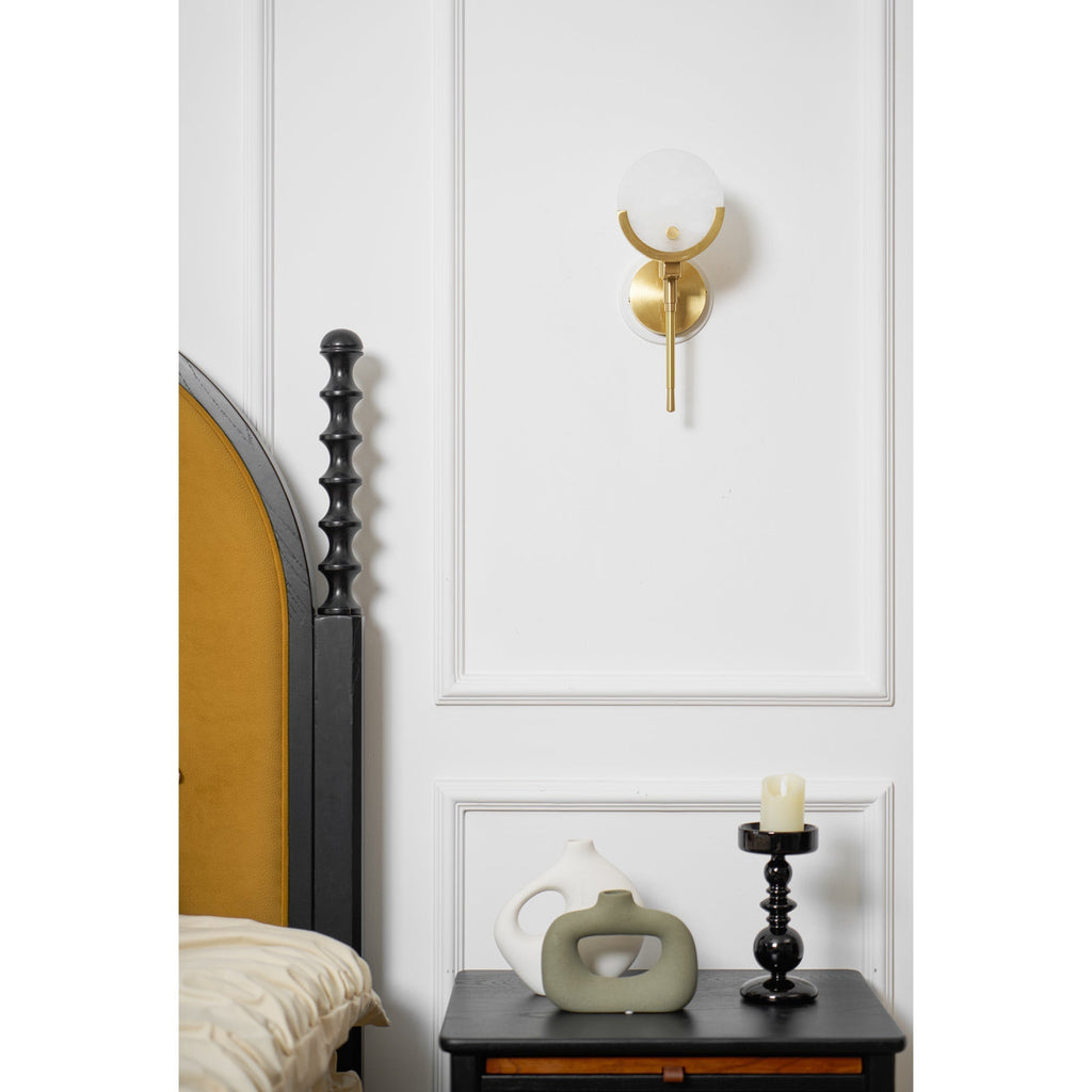 Ava Brass Alabaster Wall Light, Hardwired Wall Sconce, detail 33