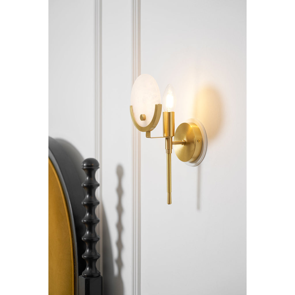 Ava Brass Alabaster Wall Light, Hardwired Wall Sconce, detail 34