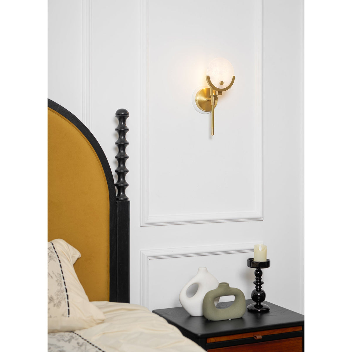 Ava Brass Alabaster Wall Light, Hardwired Wall Sconce, detail 35