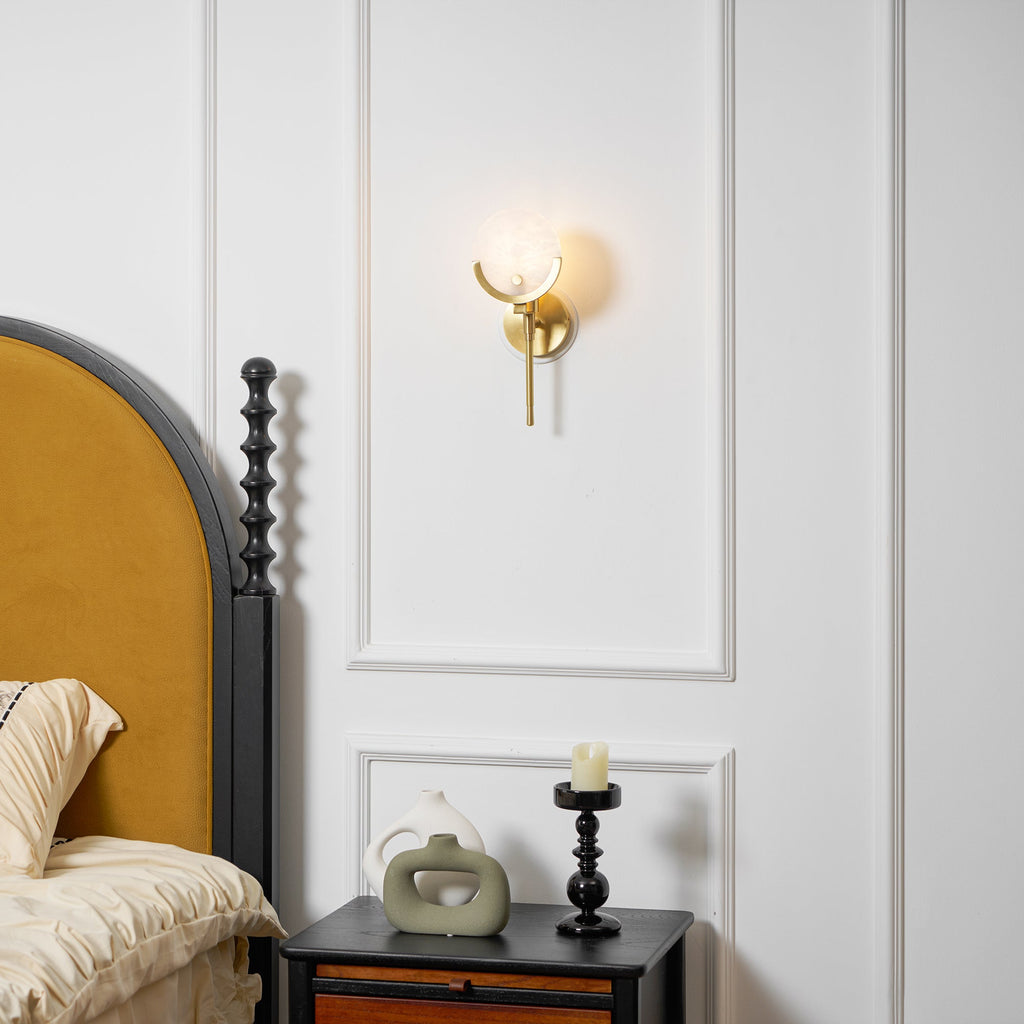 Ava Brass Alabaster Wall Light, Hardwired Wall Sconce, detail 36