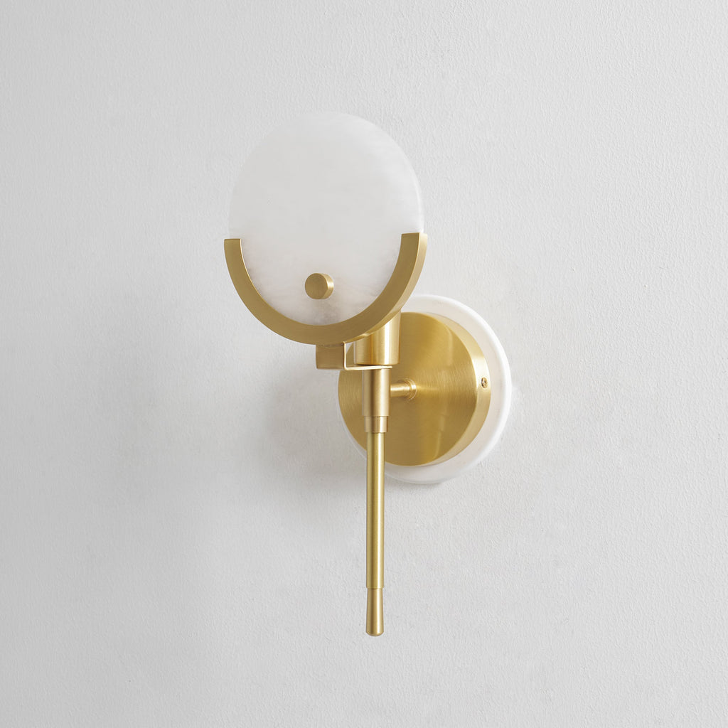Ava Brass Alabaster Wall Light, Hardwired Wall Sconce, detail 40