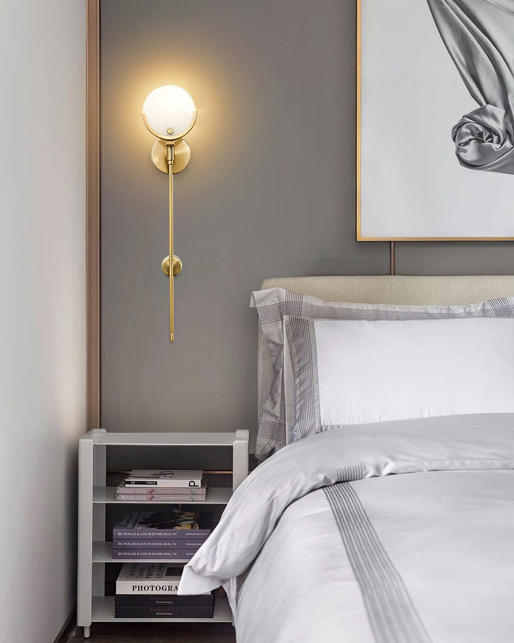 Ava Brass Alabaster Wall Light, Hardwired Wall Sconce, detail 13