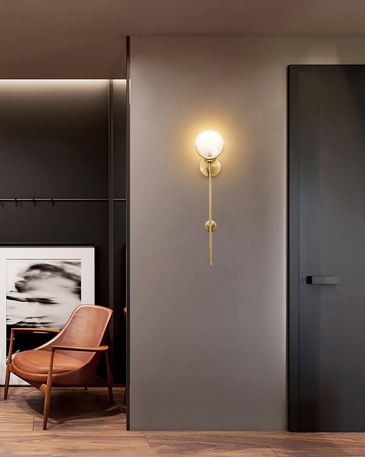 Ava Brass Alabaster Wall Light, Hardwired Wall Sconce, detail 14