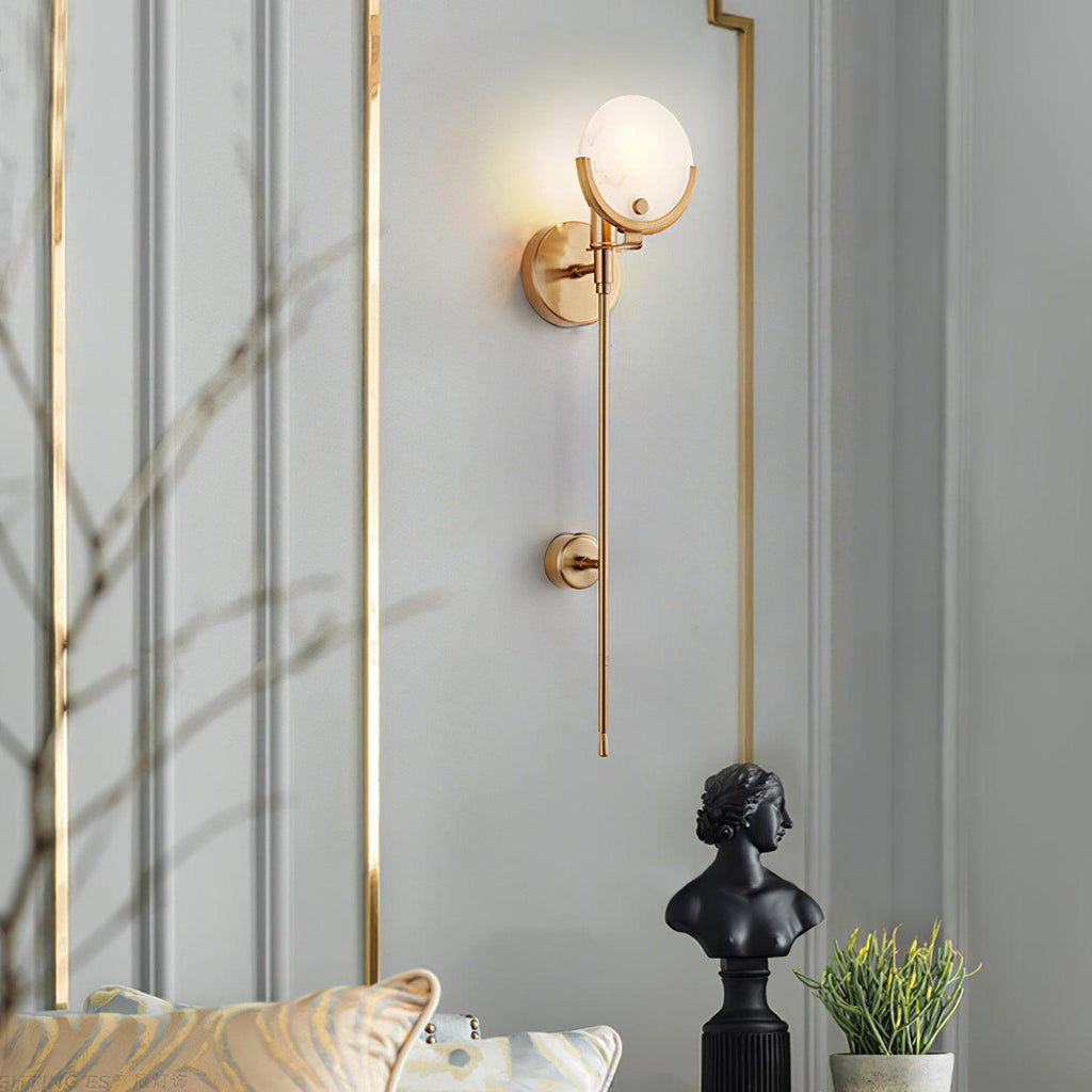 Ava Brass Alabaster Wall Light, Hardwired Wall Sconce, detail 7