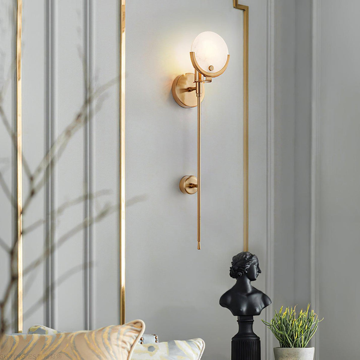 Ava Brass Alabaster Wall Light, Hardwired Wall Sconce, detail 7