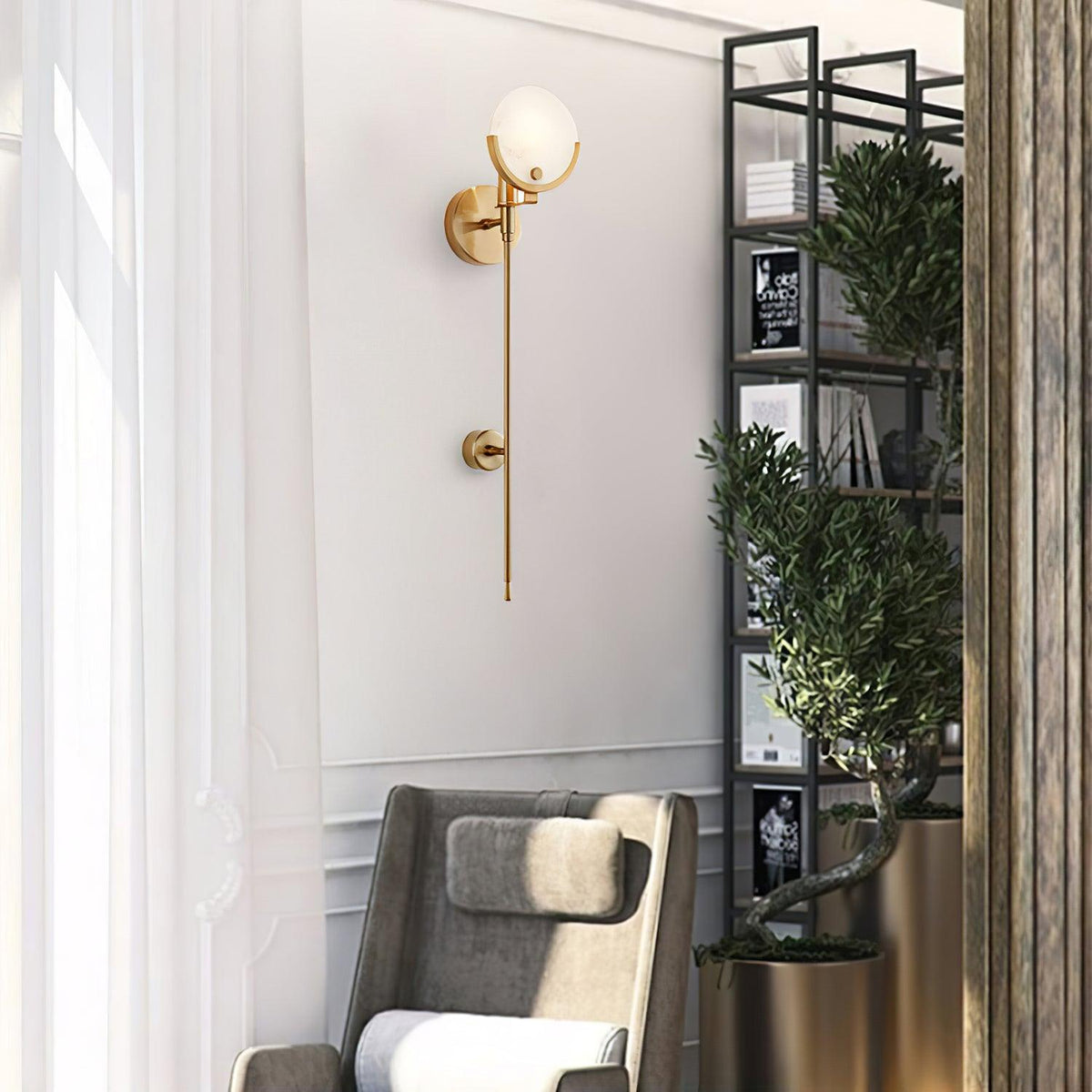 Ava Brass Alabaster Wall Light, Hardwired Wall Sconce, detail 53