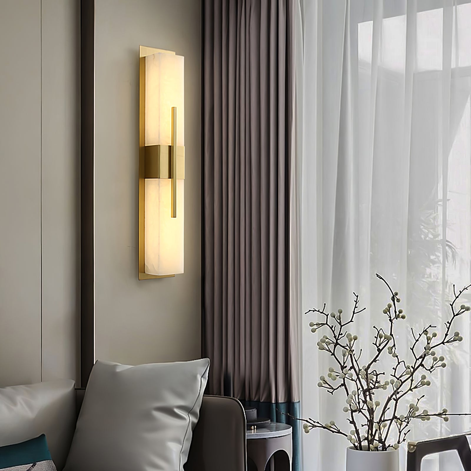 Axis Twin Alabaster Wall Light, Hardwired Wall Sconce, detail 3