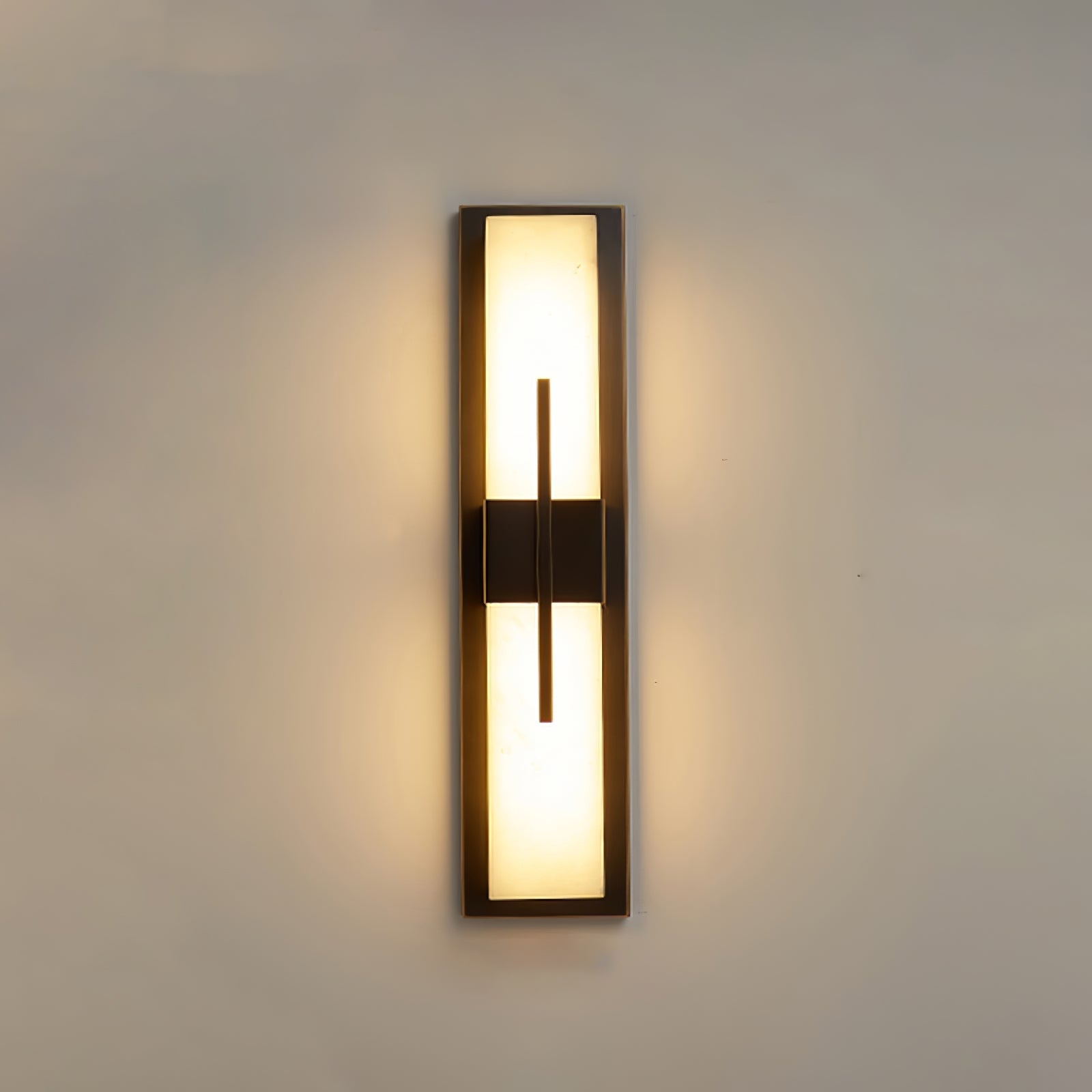 Axis Twin Alabaster Wall Light, Hardwired Wall Sconce, Brass, Dethp 9cm x W 12cm x H 60cm