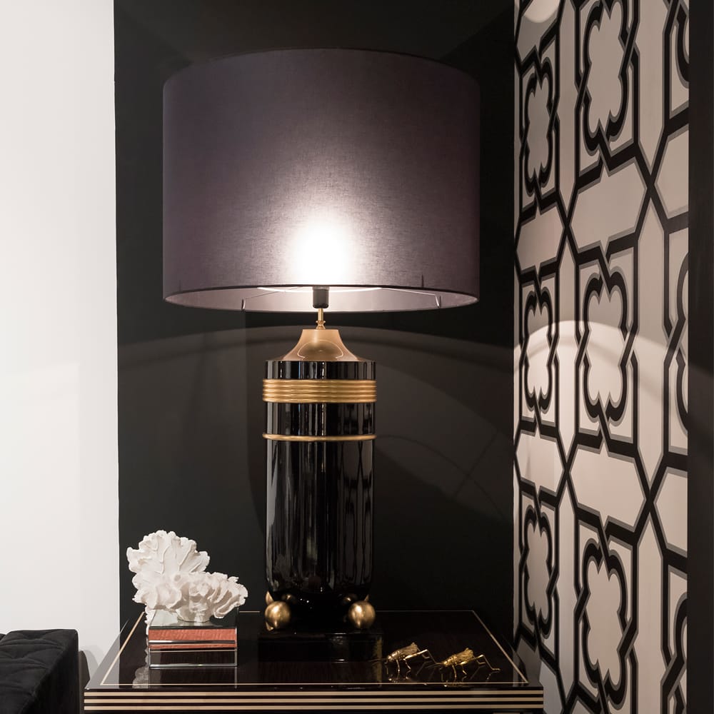 Premium Black Lacquered And Gold Table Light, Bedside Table Lamp, detail 2
