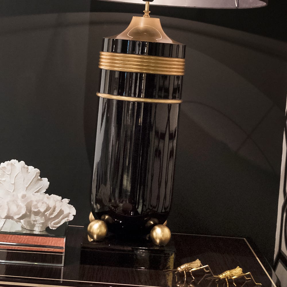 Premium Black Lacquered And Gold Table Light, Bedside Table Lamp, detail 3