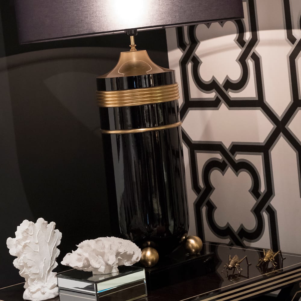 Premium Black Lacquered And Gold Table Light, Bedside Table Lamp, detail 4