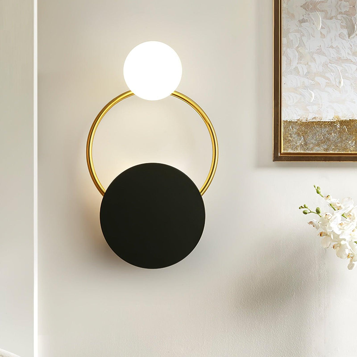 Black Circular Rings Wall Light, Bedroom Wall Sconce, detail 3