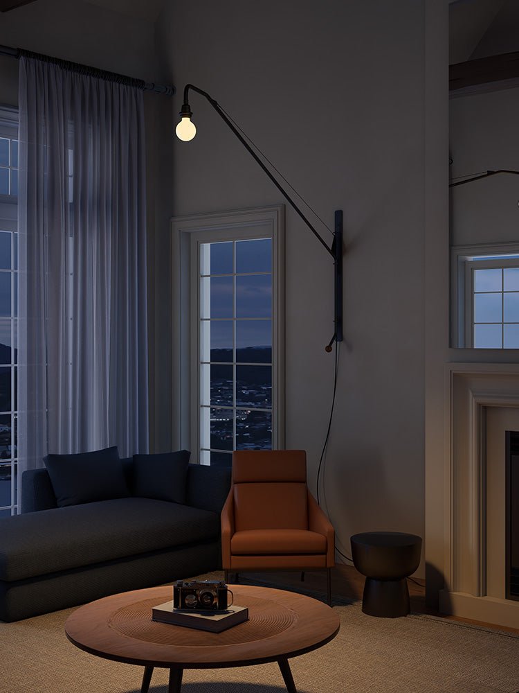 Black Long Arm Wall Light, Plug-In Wall Sconce, detail 5