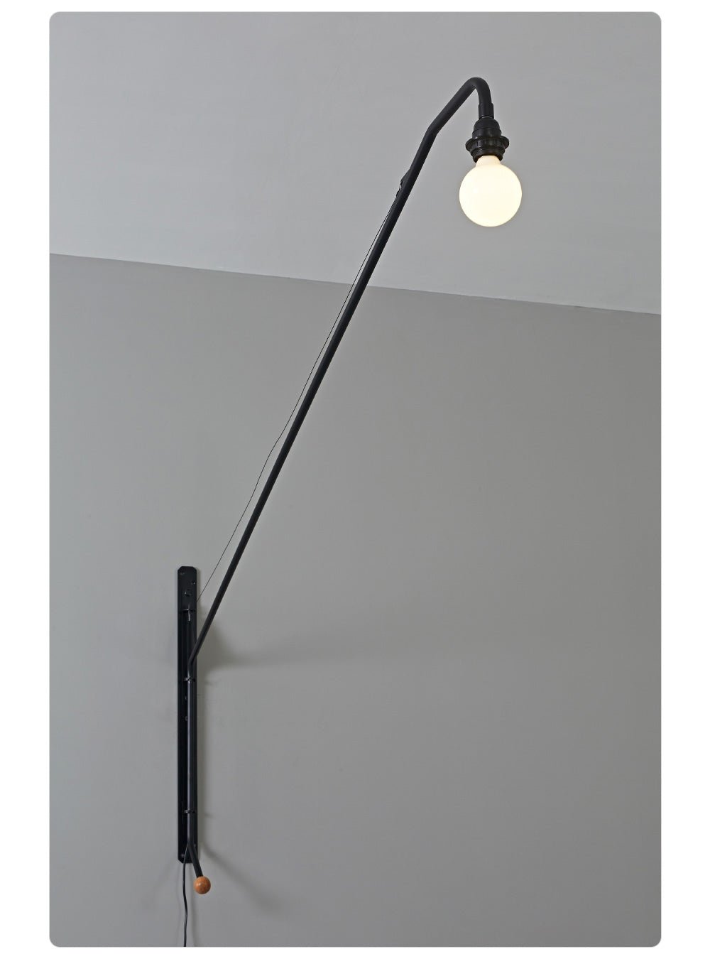 Black Long Arm Wall Light, Plug-In Wall Sconce, detail 8