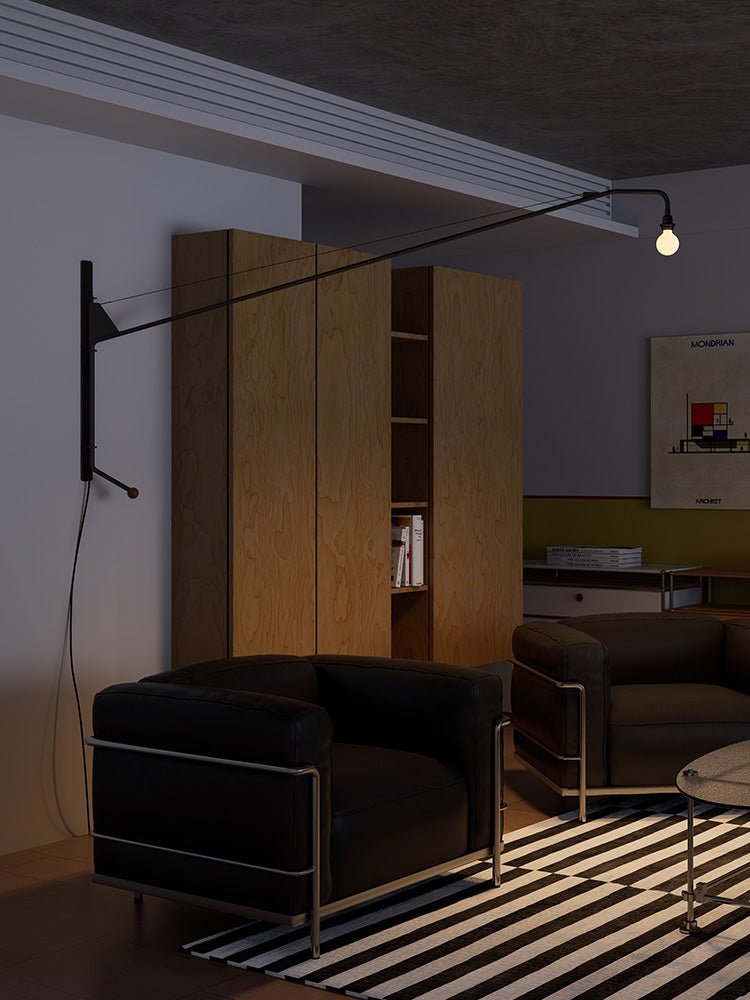 Black Long Arm Wall Light, Plug-In Wall Sconce, detail 11