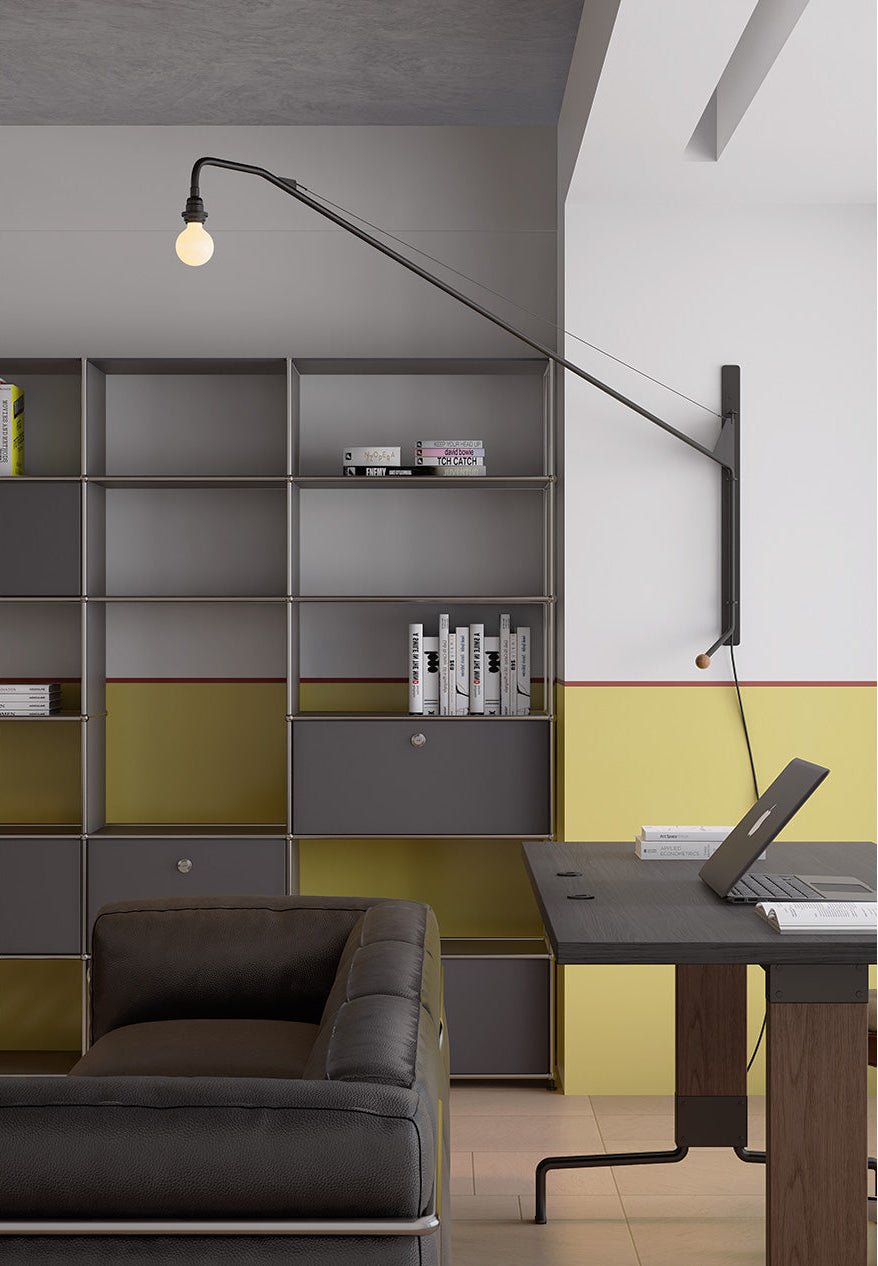 Black Long Arm Wall Light, Plug-In Wall Sconce, detail 3