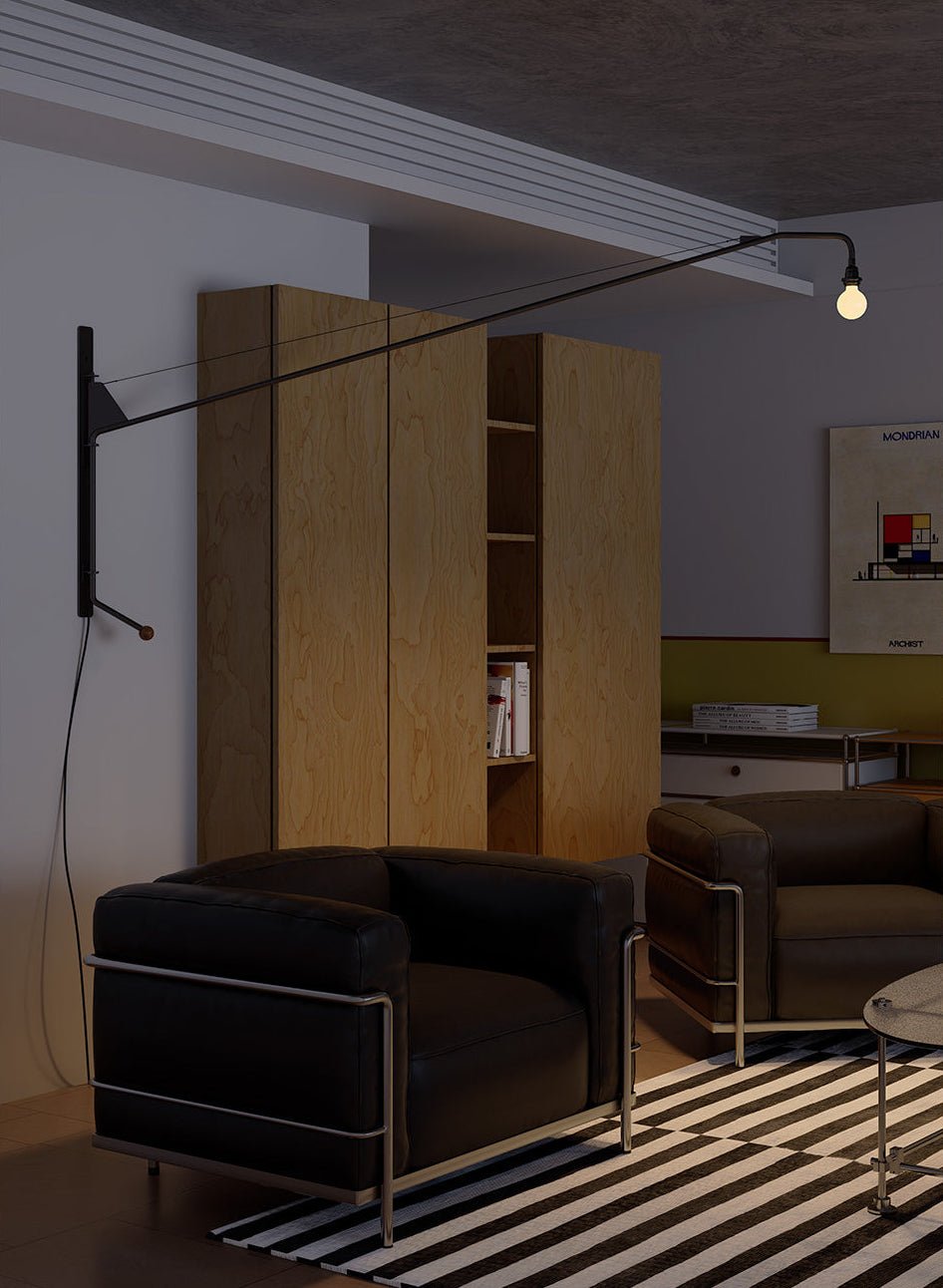 Black Long Arm Wall Light, Plug-In Wall Sconce, detail 4