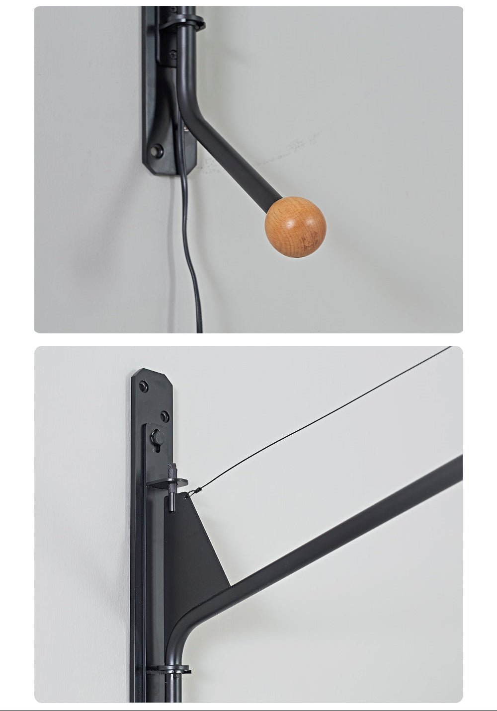 Black Long Arm Wall Light, Plug-In Wall Sconce, detail 18