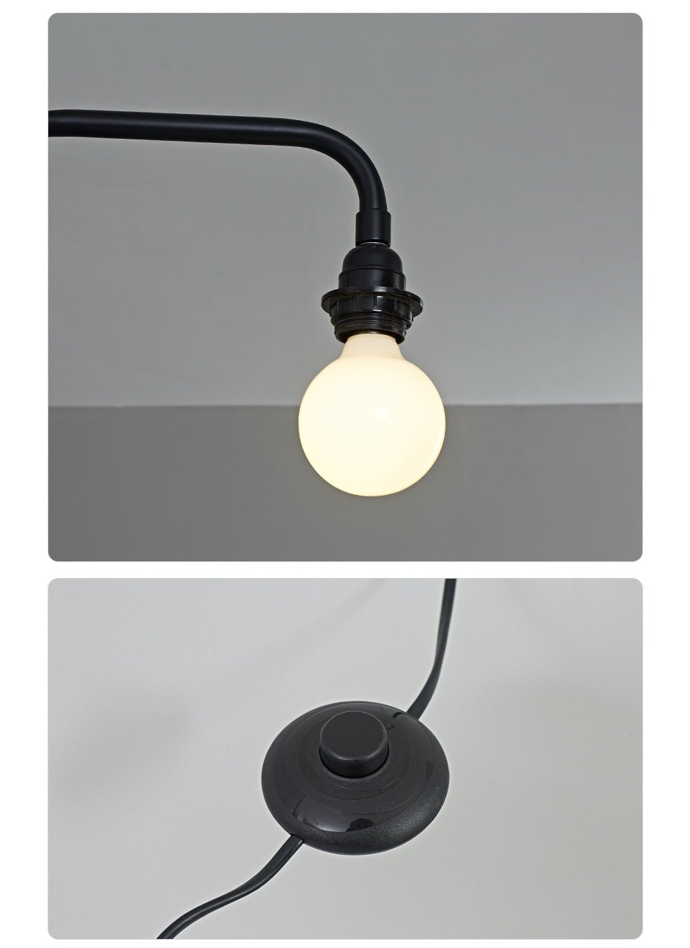 Black Long Arm Wall Light, Plug-In Wall Sconce, detail 17