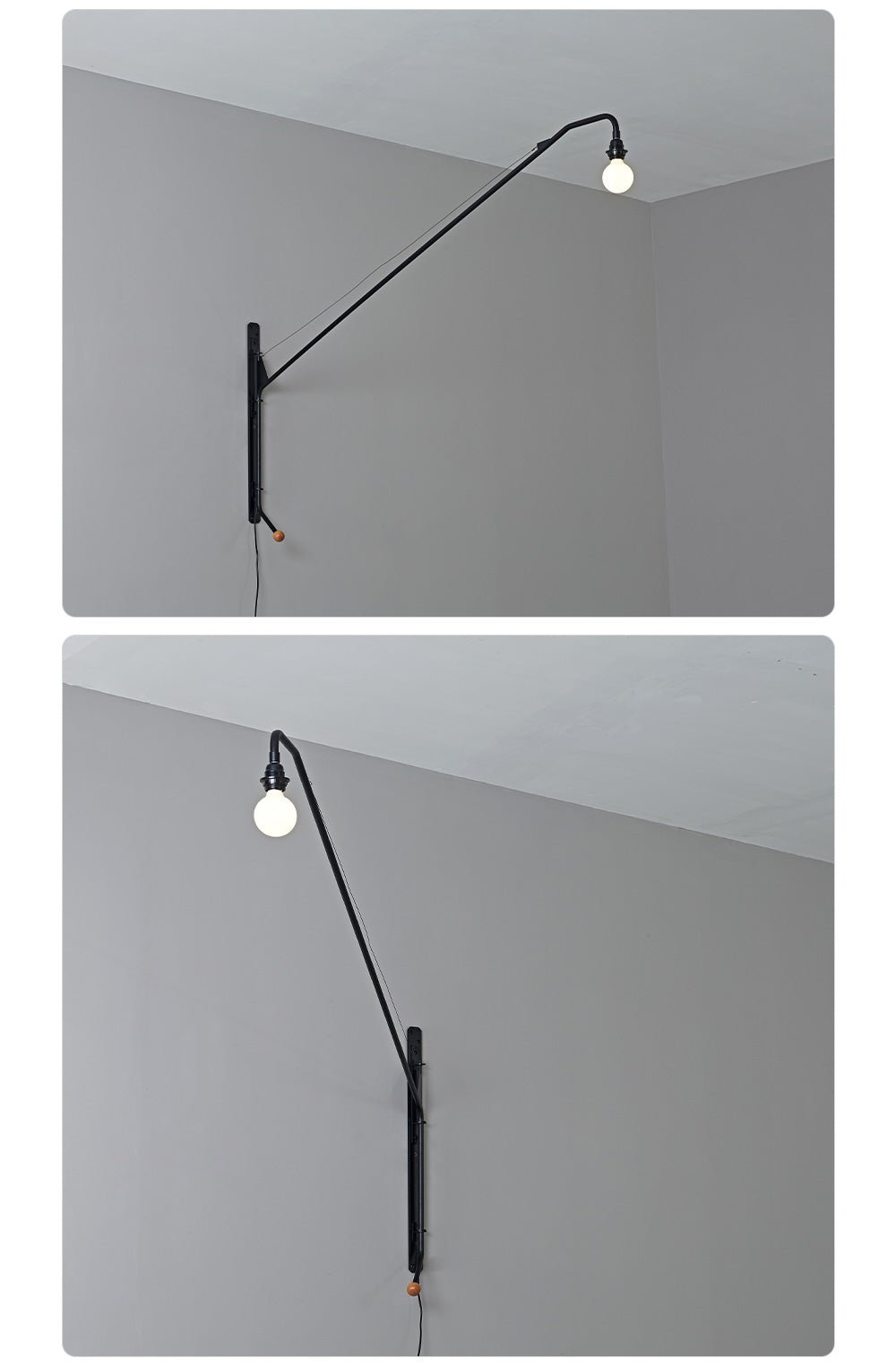 Black Long Arm Wall Light, Plug-In Wall Sconce, detail 19