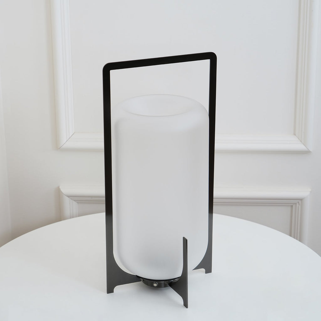 Black Twilight Lantern Table Light - ∅ 7.9″ x H 11″ Stainless Steel, Bedside Table Lamp, detail 6