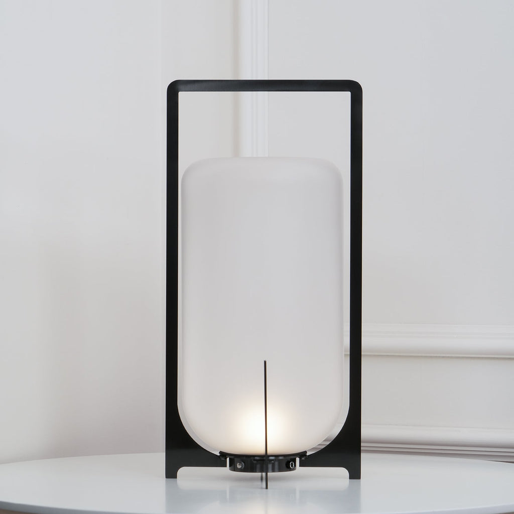 Black Twilight Lantern Table Light - ∅ 7.9″ x H 11″ Stainless Steel, Bedside Table Lamp, detail 4