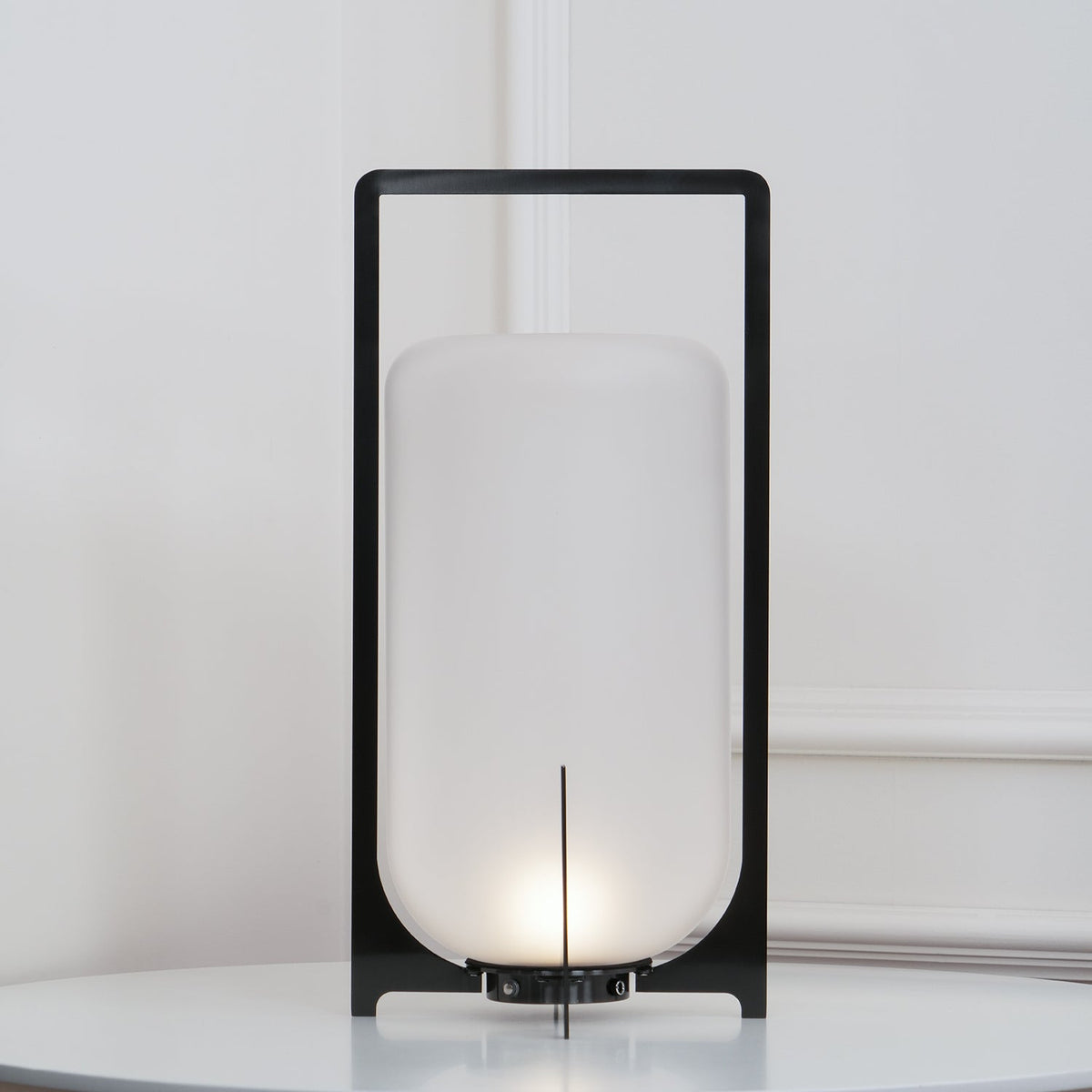 Black Twilight Lantern Table Light - ∅ 7.9″ x H 11″ Stainless Steel, Bedside Table Lamp, detail 4