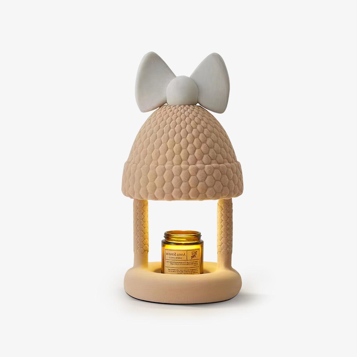 Bow Tie Hat Table Light, Bedside Table Lamp, Flocking Resin body, ∅ 6.9″ x H 13.8″