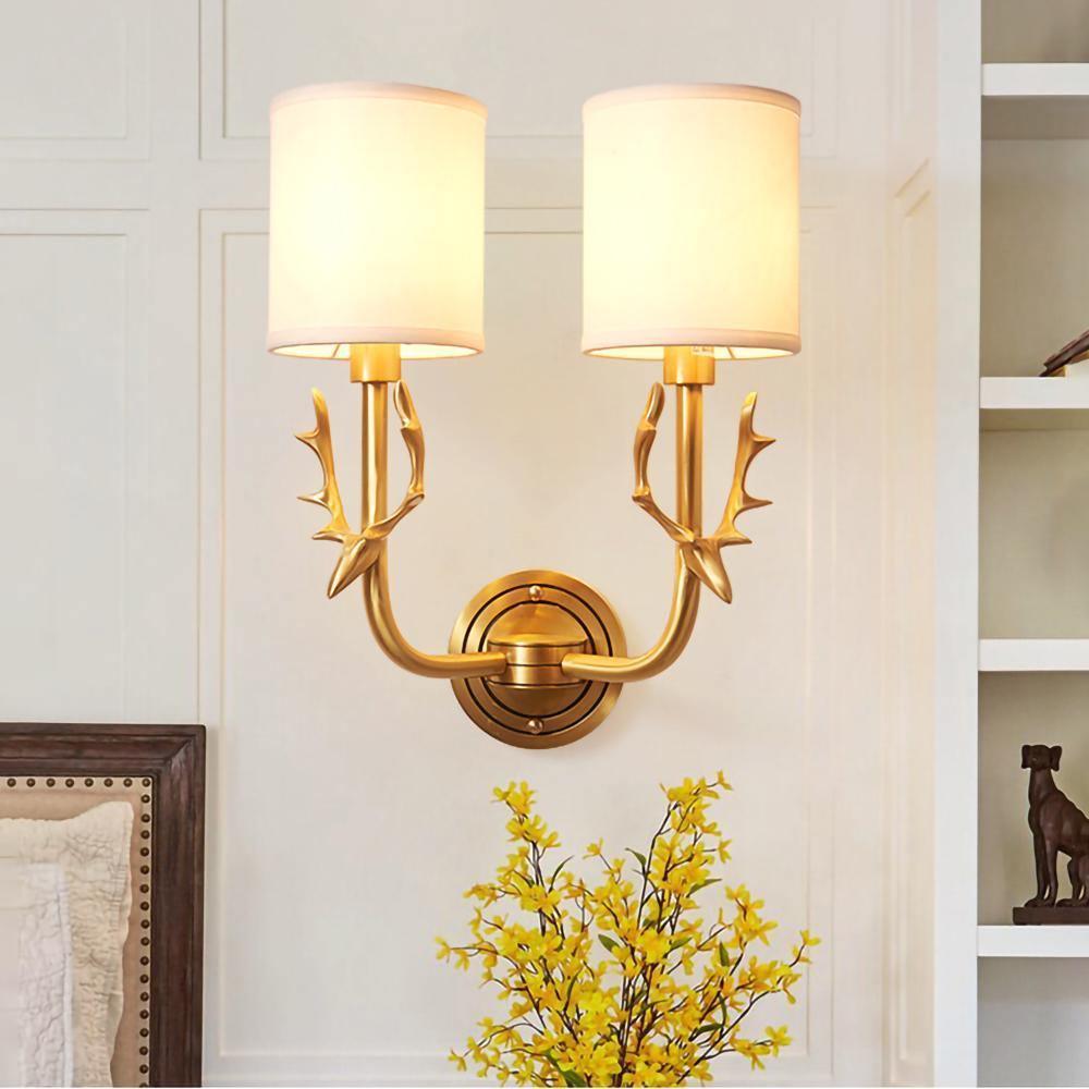 Brass Deer Head Wall Light, Hardwired Wall Sconce, detail 3