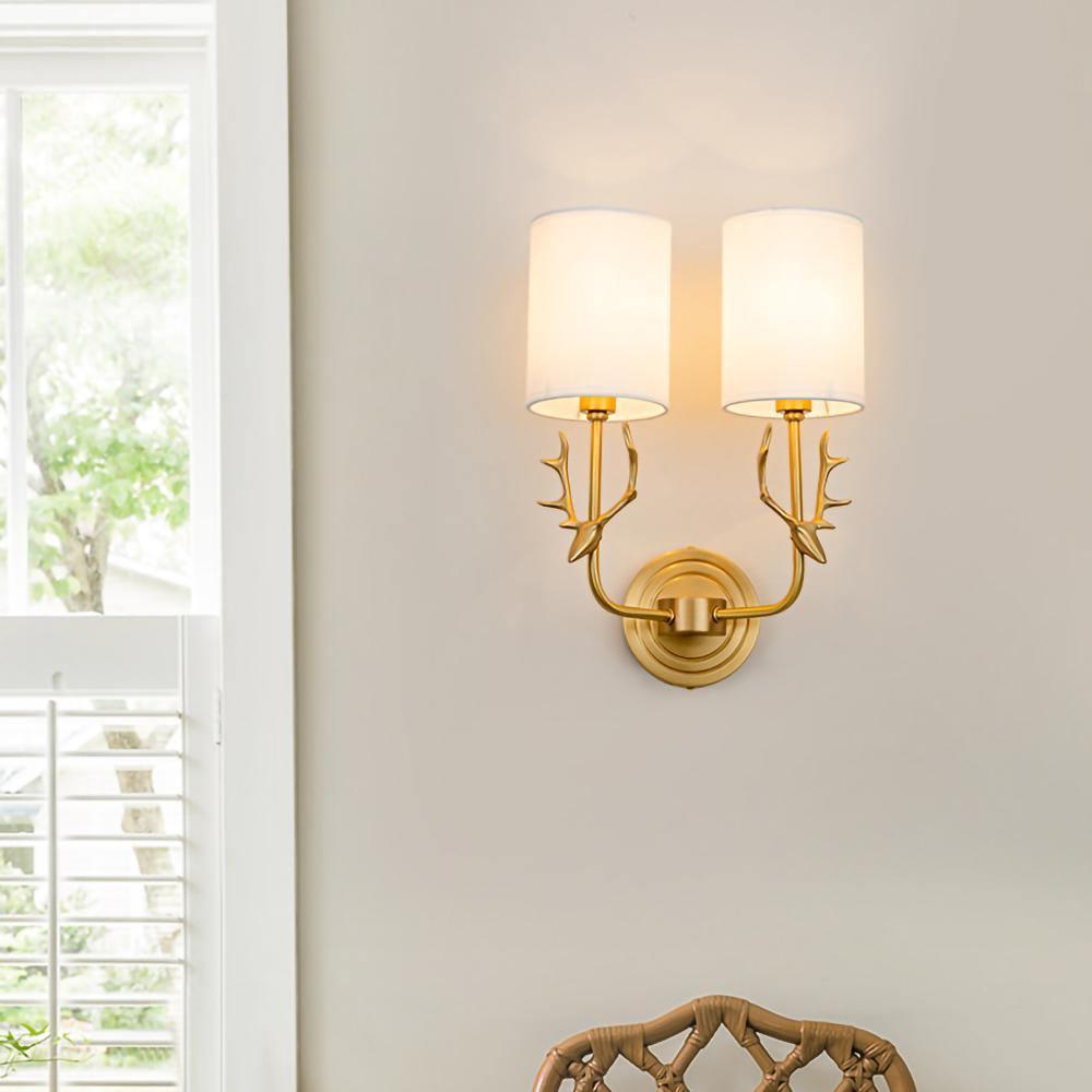 Brass Deer Head Wall Light, Hardwired Wall Sconce, detail 4