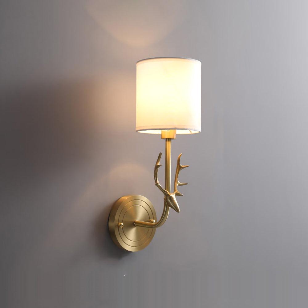 Brass Deer Head Wall Light, Hardwired Wall Sconce, Dia 13cm x H 39cm