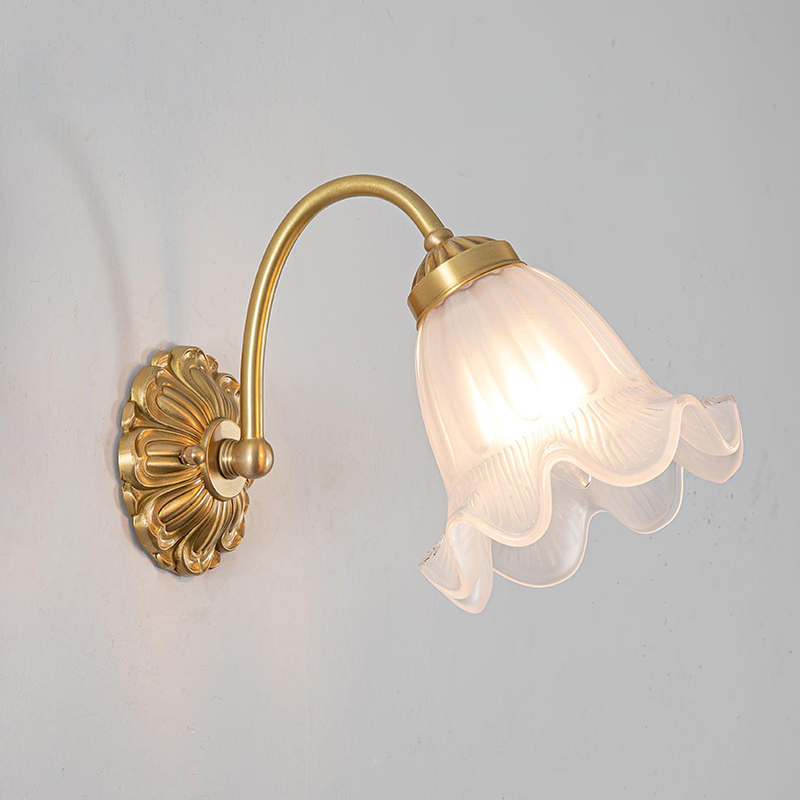 Brass Floral Glass Wall Light, Hardwired Wall Sconce, L 16cm x W 31cm x H 19cm