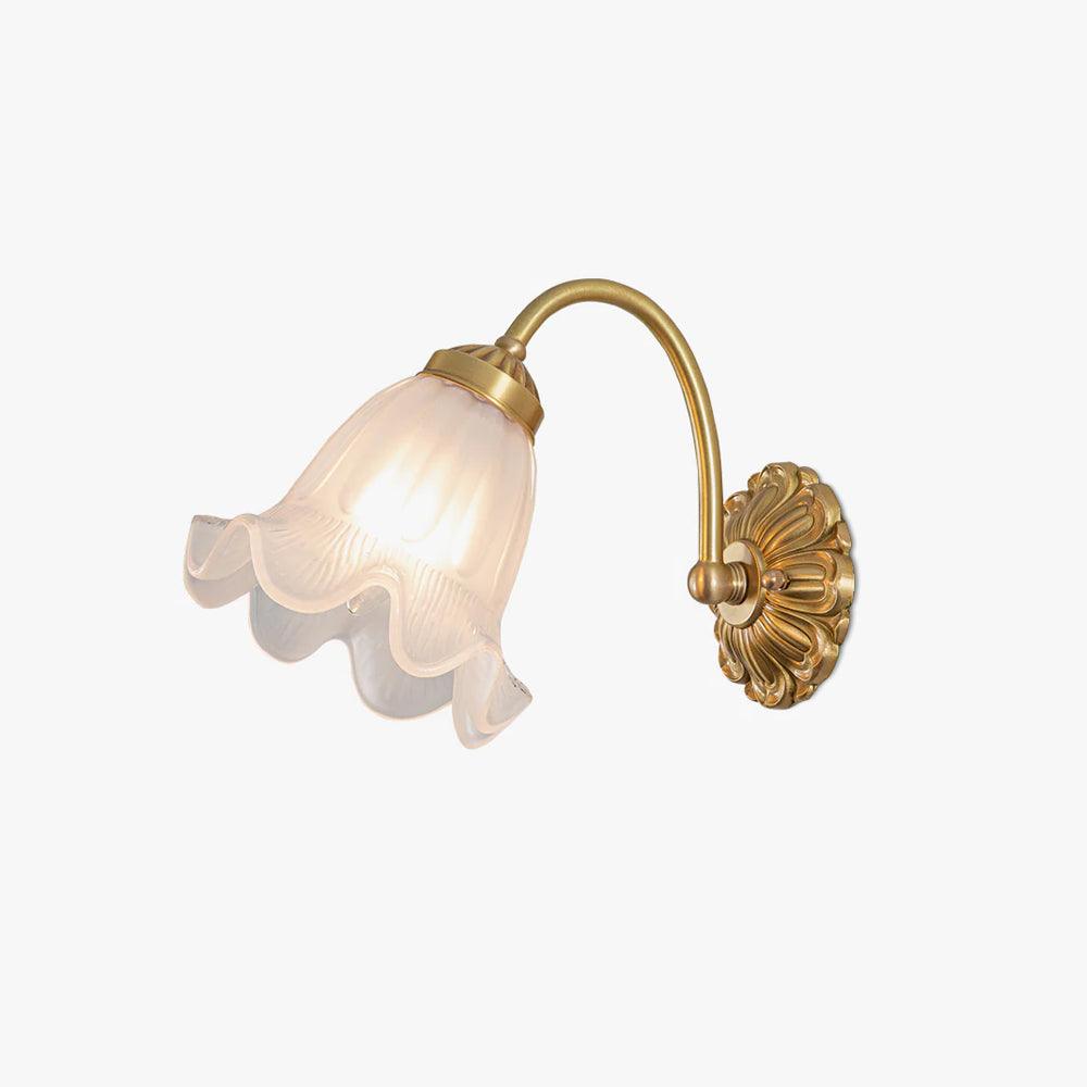 Brass Floral Glass Wall Light, Hardwired Wall Sconce, detail 2