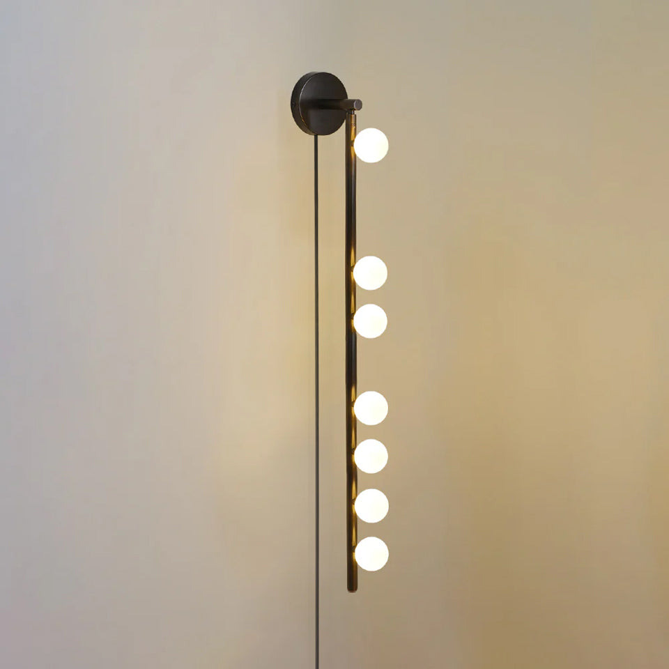 Brass Glass Tube Plug-In Wall Light, Plug-In Wall Sconce, detail 4