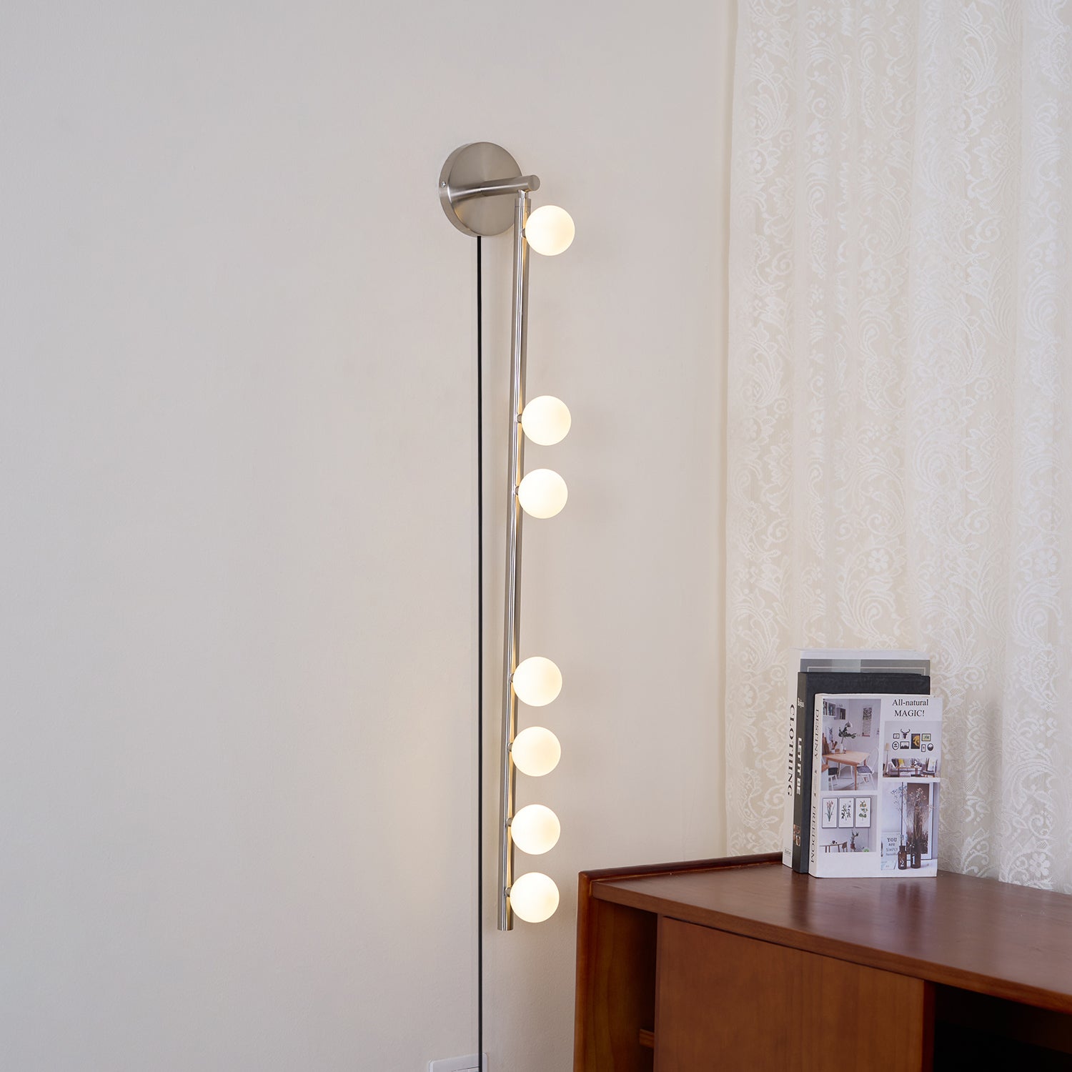 Brass Glass Tube Plug-In Wall Light, Plug-In Wall Sconce, detail 3