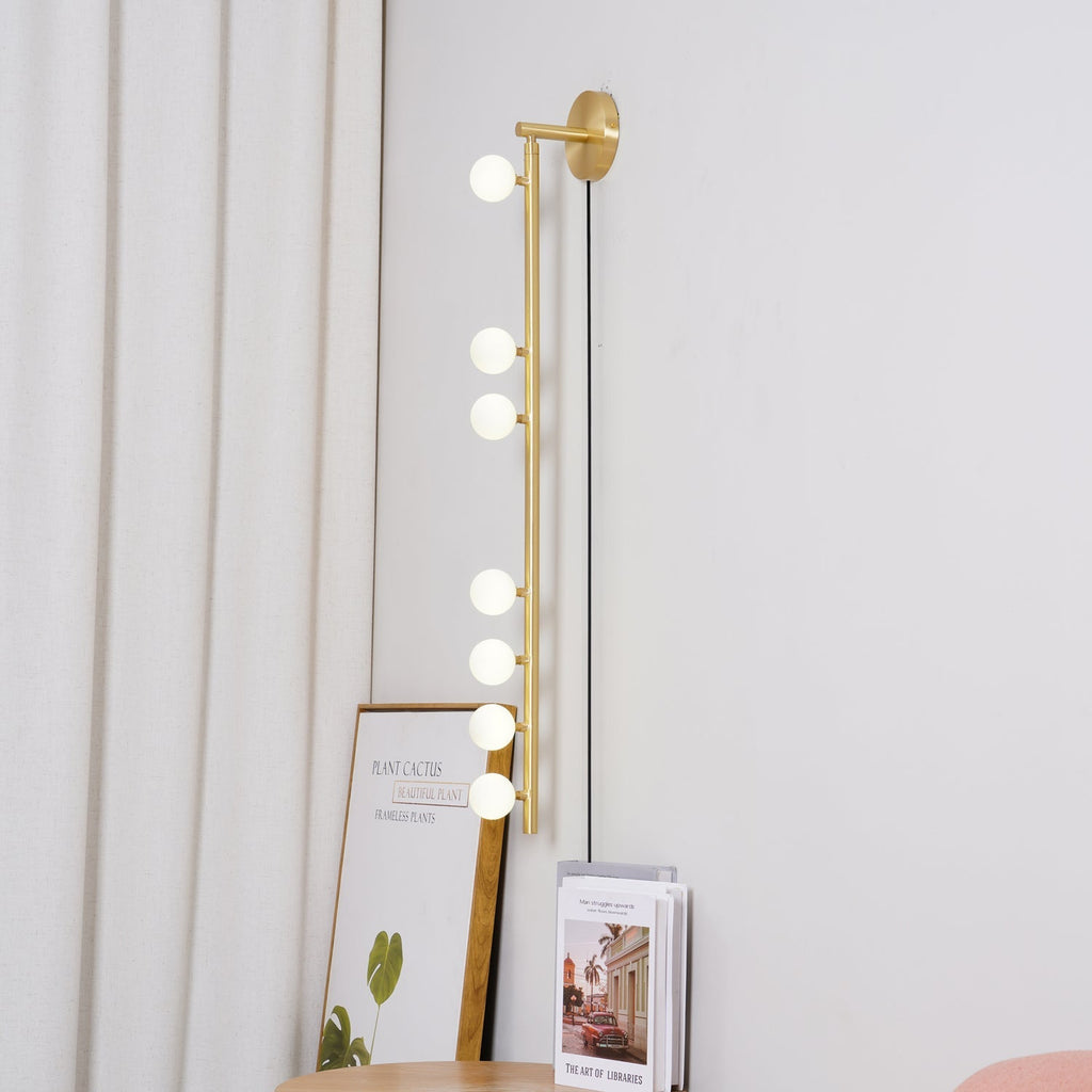 Brass Glass Tube Plug-In Wall Light, Plug-In Wall Sconce, detail 2